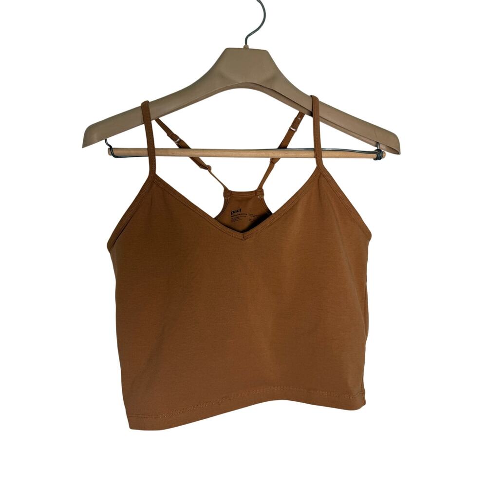 Pact Women's Everyday Shelf Bra Cropped Camisole LARGE Brown Sugar Top
